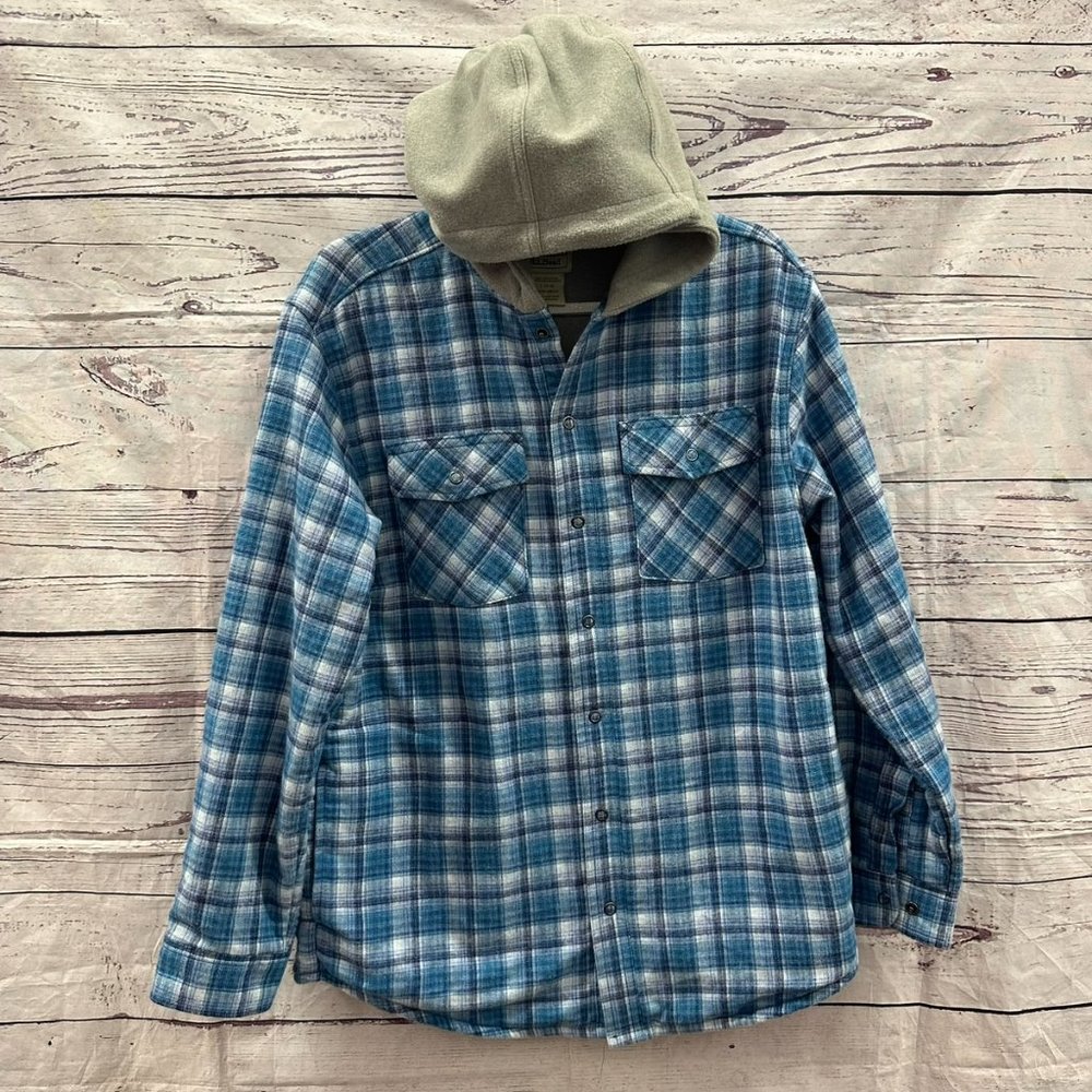 L.L Bean Boys Plaid Button Down Hoodie Top Size Large  14-16